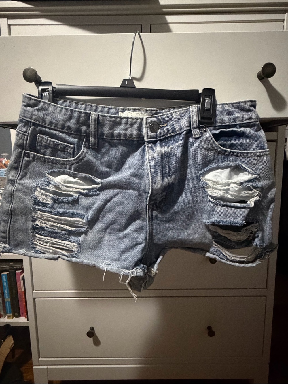 rebels Distressed Light Blue Ripped Denim Shorts